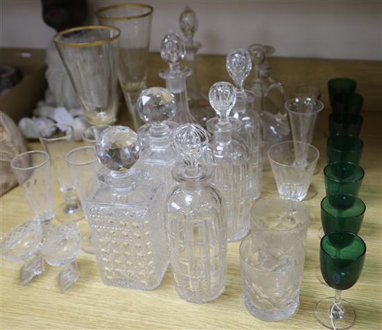 Eight decanters and a quantity of table glassware